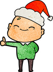 happy textured cartoon of a bald man wearing santa hat