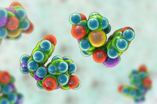 Molecular model of amoxicillin antibiotic, 3d illustration