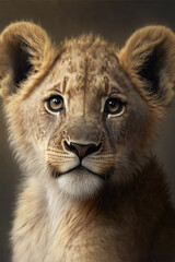 Fototapeta premium portrait of a lion - Cute lion cub - Created with Generative AI technology.