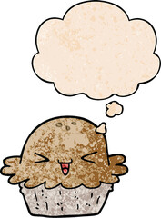 cute cartoon pie and thought bubble in grunge texture pattern style