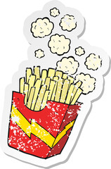 retro distressed sticker of a cartoon french fries