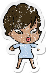 distressed sticker of a cartoon woman