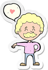 sticker of a cartoon mustache man in love