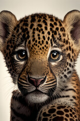 portrait of a leopard - Cute jaguar cub - Created with Generative AI technology.