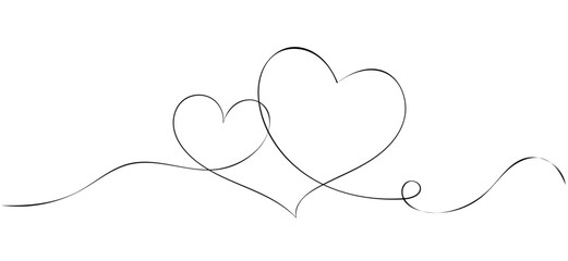 Hand drawn heart sketch, two hearts doodle line art, one line drawing, valentine’s day, mother day, birthday concept. Symbols heart