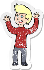 retro distressed sticker of a cartoon happy man