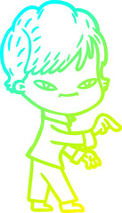 cold gradient line drawing cartoon happy woman