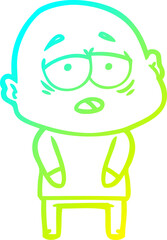 cold gradient line drawing cartoon tired bald man