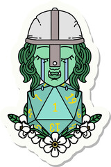 crying orc fighter character with natural one D20 roll sticker