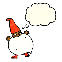 cartoon tiny santa with thought bubble