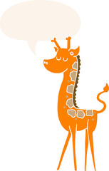 cartoon giraffe and speech bubble in retro style