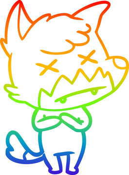 recommend clip art: rainbow gradient line drawing cartoon cross eyed fox