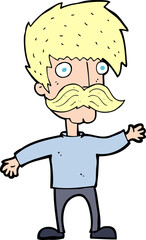 cartoon man with mustache waving