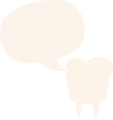 cartoon tooth and speech bubble in retro style