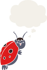 Obraz na płótnie Canvas cute cartoon ladybug and thought bubble in retro style
