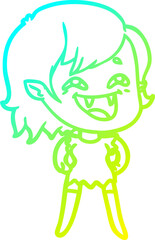 cold gradient line drawing cartoon laughing vampire girl
