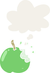 cartoon bitten apple and thought bubble in retro style