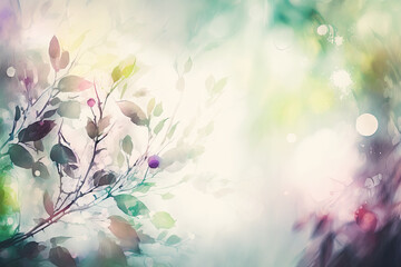 blooming tree blossoms in spring in soft sunlight. pastel watercolors. Generative AI