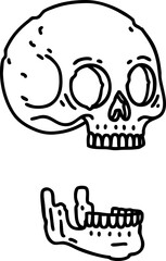 black line tattoo of a skull