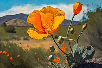 blooming meadow with Californian poppies. Generative AI