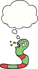 cartoon frightened worm and thought bubble