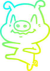 cold gradient line drawing nervous cartoon pig dancing