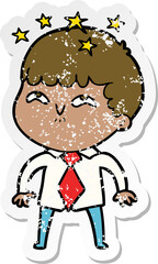 distressed sticker of a cartoon amazed boy