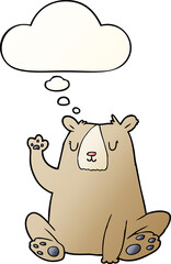 cartoon bear;waving and thought bubble in smooth gradient style