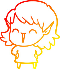 warm gradient line drawing cartoon elf girl