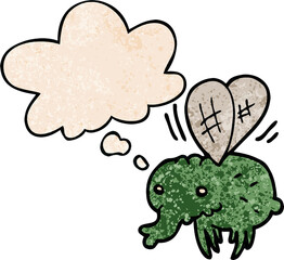cartoon fly and thought bubble in grunge texture pattern style
