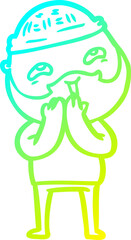 cold gradient line drawing cartoon happy bearded man