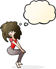 cartoon woman with big hair with thought bubble