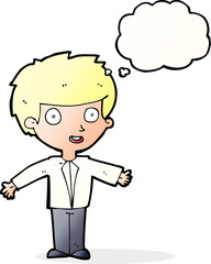 cartoon happy boy with thought bubble