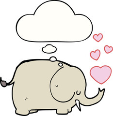 cute cartoon elephant with love hearts and thought bubble