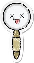 distressed sticker of a cute cartoon magnifying glass