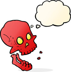 cartoon laughing skull with thought bubble