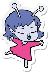 sticker of a cute alien girl cartoon