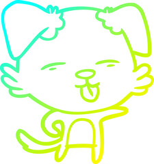 cold gradient line drawing cartoon dog sticking out tongue