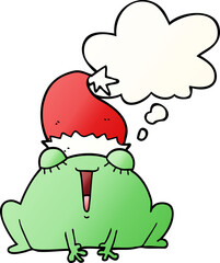 cute cartoon christmas frog and thought bubble in smooth gradient style