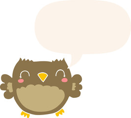 cute cartoon owl and speech bubble in retro style