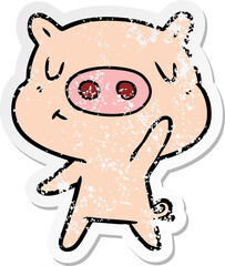distressed sticker of a cartoon content pig