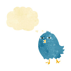 funny cartoon bird with thought bubble