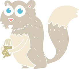 flat color illustration of a cartoon angry squirrel with nut
