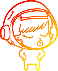 warm gradient line drawing cartoon pretty astronaut girl