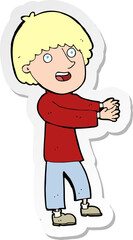 sticker of a cartoon happy man showing