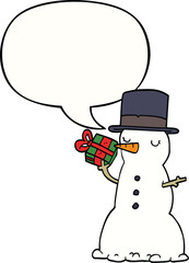 cartoon snowman and speech bubble