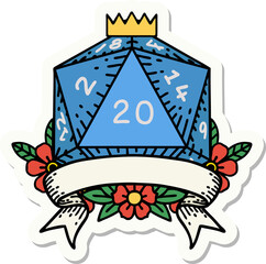 natural 20 critical hit D20 dice roll sticker