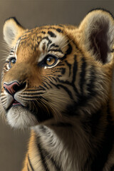 Obraz premium portrait of a tiger - Cute Tiger Cub - Created with Generative AI technology.