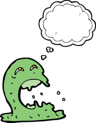 cartoon gross ghost with thought bubble