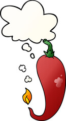 cartoon chili pepper and thought bubble in smooth gradient style